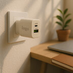 Chargeur secteur personnalisable en paille port USB-A USB-C - Ecostation duo | pandacola - thumb