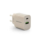 Chargeur secteur personnalisable en paille port USB-A USB-C - Ecostation duo | pandacolach - thumb