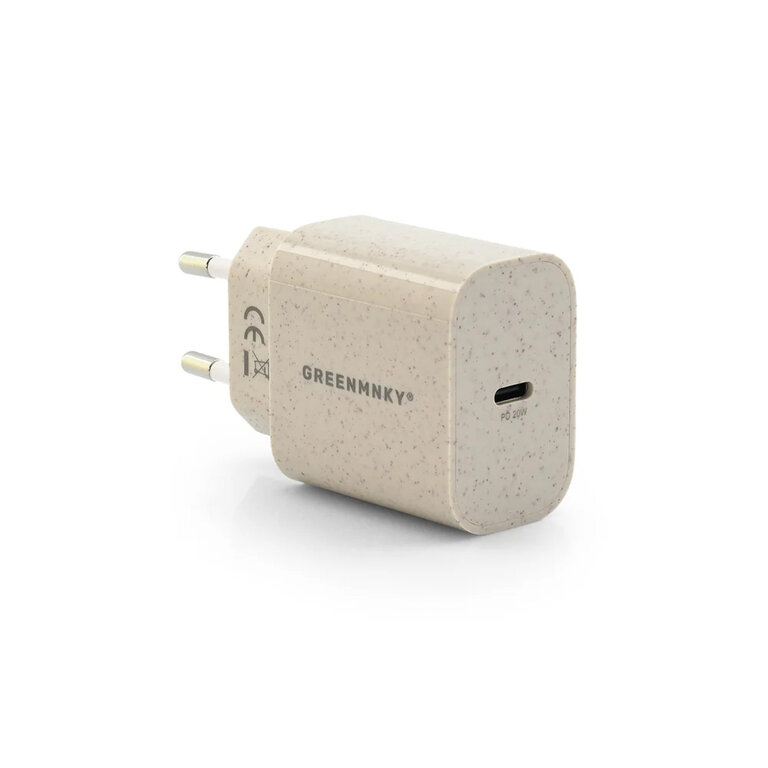 Chargeur secteur personnalisable en paille port USB-C - Ecostation c | pandacolach