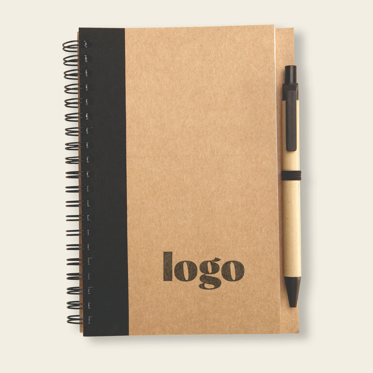 Carnet publicitaire 140 pages vierges avec stylo bille recyclé - Ramsès | pandacola