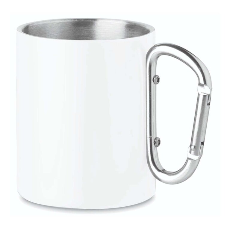 Mug personnalisé double paroi en acier avec poignée mousqueton 300 ml - Hacroche Subli | pandacolach