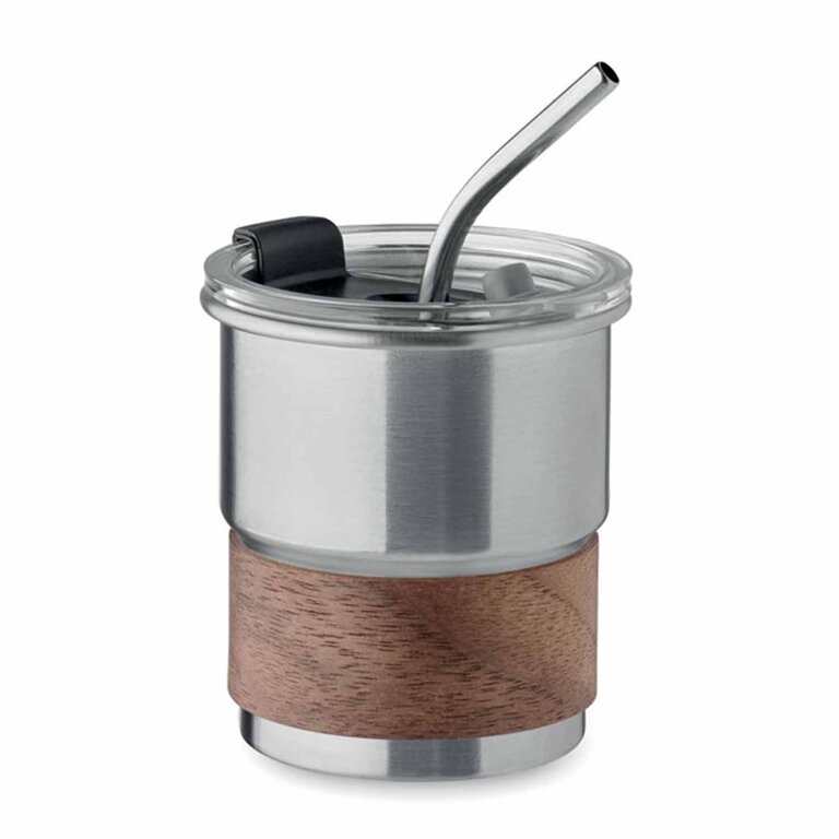 Mug personnalisé en acier recyclé avec manche en acacia 260 ml - Coficia | pandacolach