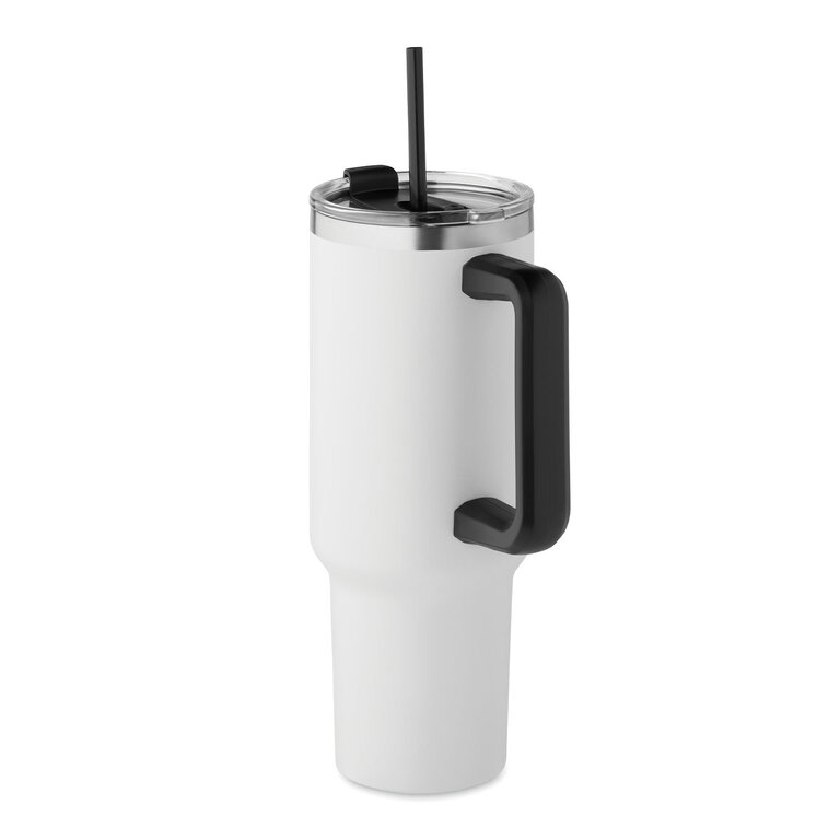 Mug isotherme personnalisable détails noirs en acier recyclé avec paille 1.2 L - Trendy Black | pandacolach