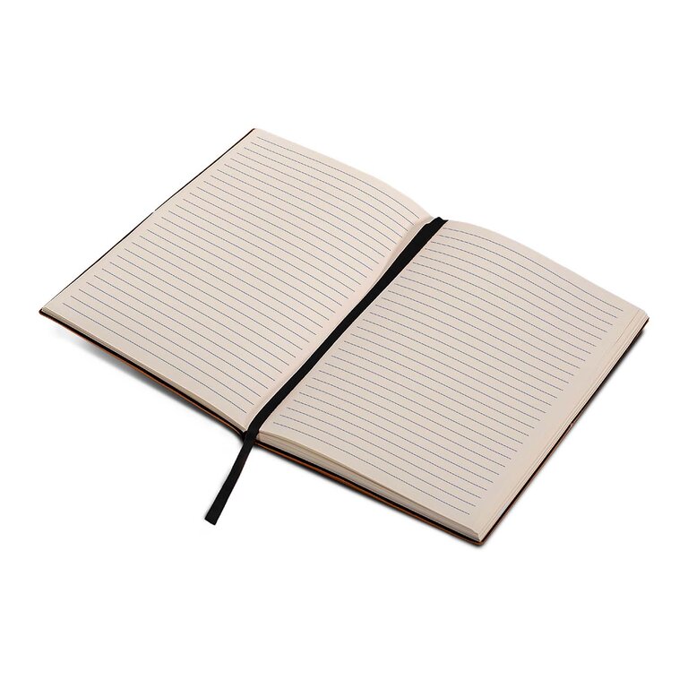 Carnet publicitaire A5 en cuir recyclé 160 pages lignées - Viro Elastique | pandacola - 1