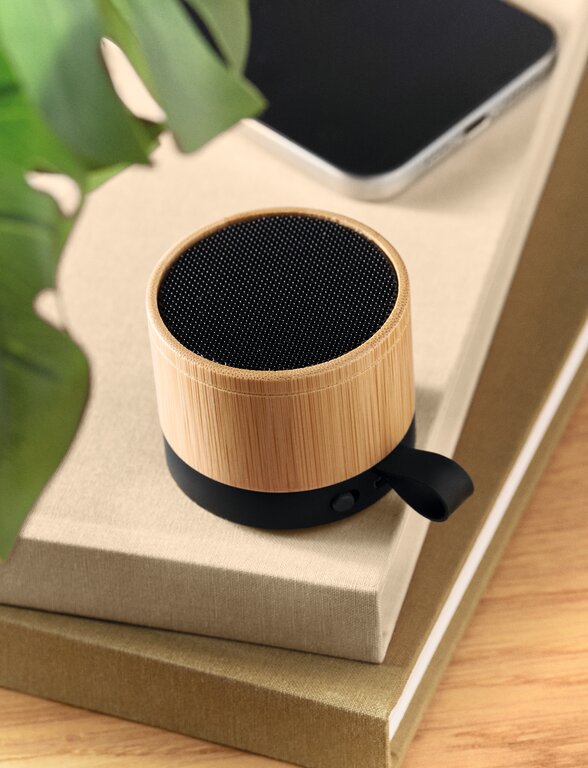 Haut-parleur publicitaire Bluetooth® 3W - Round BassWood Recharg | pandacola - 1