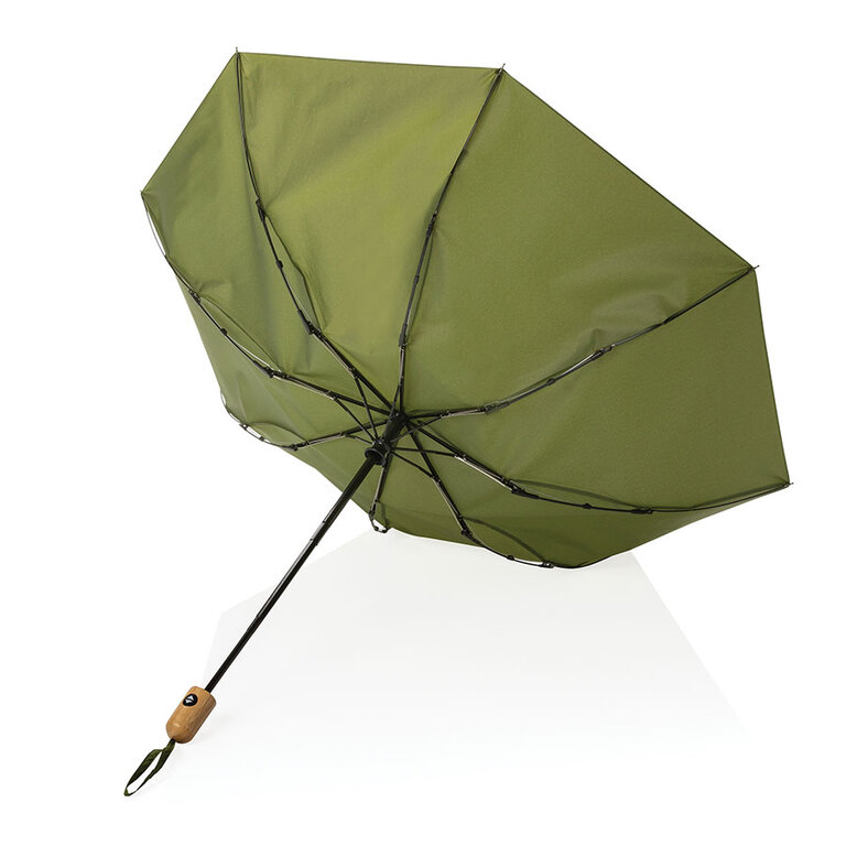 Parapluie de poche personnalisé automatique en rPET 20.5" avec poignée bambou IMPACT® - North York | pandacola - 1