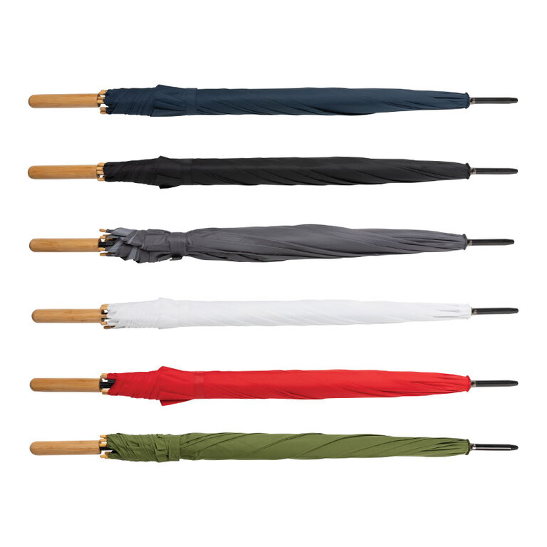 Parapluie personnalisé automatique en rPET 27" avec poignée bambou IMPACT® - Classic York | pandacola - 1