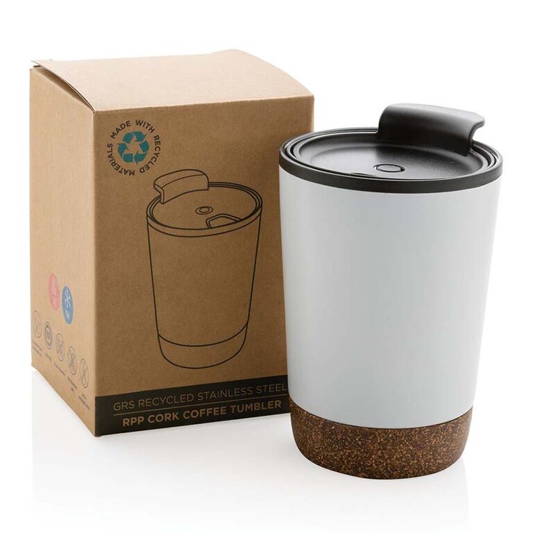 Mug isotherme personnalisé en acier recyclé avec base liège - Doume | pandacola - 1