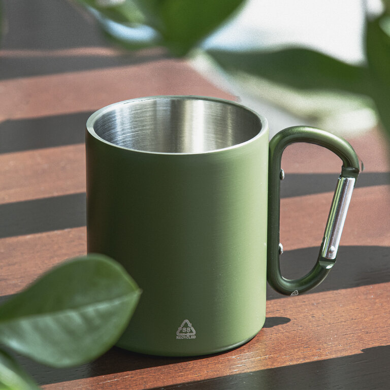 Mug personnalisable double paroi en acier recyclé avec poignée mousqueton 300 ml - Hacroche Recyclé | pandacola - 3