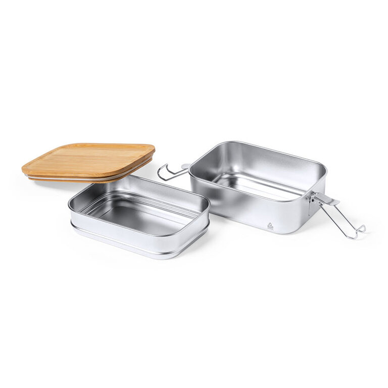 Lunch box personnalisée en acier avec couverle bambou 940 ml - Coultero | pandacola - 1