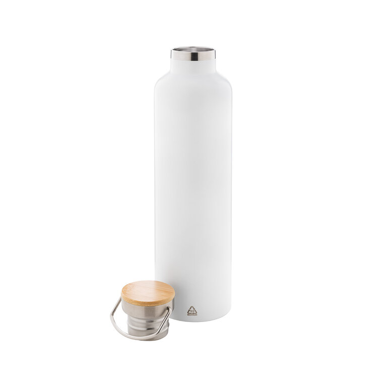 Bouteille isotherme personnalisée en acier et bambou 1L - Helsinki Recyclé | pandacola - 1