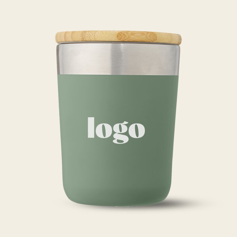 Mug personnalisé isotherme avec couvercle bambou 330 ml - Liranu | pandacola