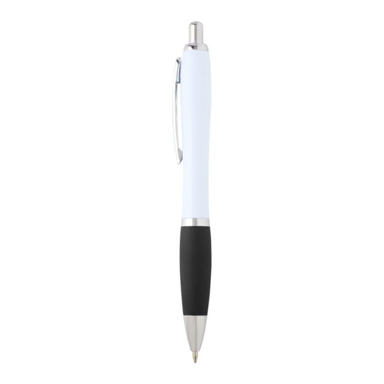 Stylo bille publicitaire corps blanc et grip couleur ABS recyclé - Nash White Recyclé | pandacola - 1