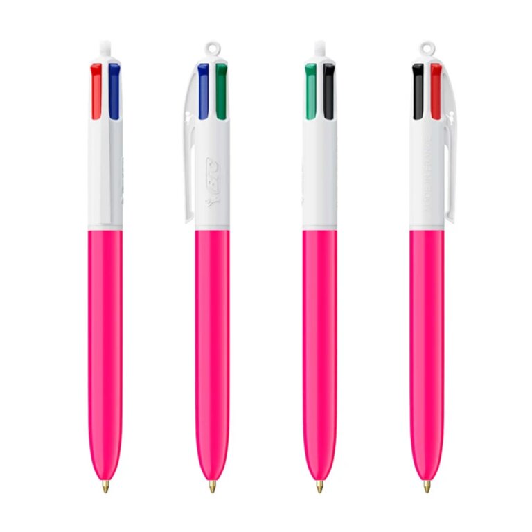 Stylo bille 4 couleurs publicitaire rose BIC® - 4 Couleurs Octobre Rose | pandacola - 1